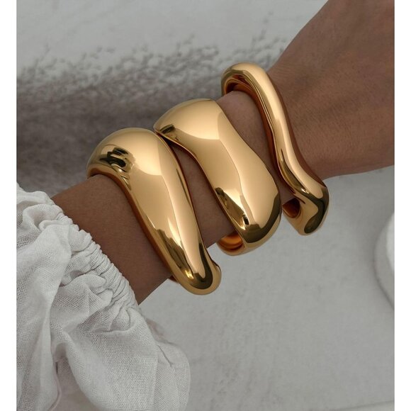 Gold Bangle Bracelets for Women 14k Gold Plated Stackable Cuff Jewelry - Picture 8 of 8